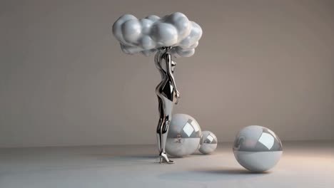 metallic woman with cloud headpiece