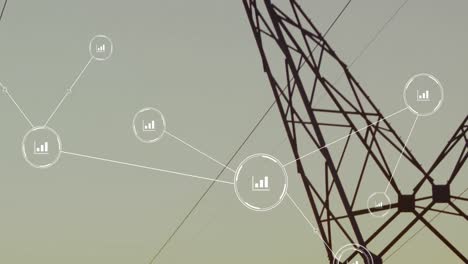 animation of network of conncetions with icons over pylon