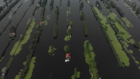 4k-aerial-video-of-cultivated-dutch-landscape-with-houses-on-small-islands-and-dike-because-of-peat-excavation-at-the-Loosdrechtse-plassen-at-breukelen