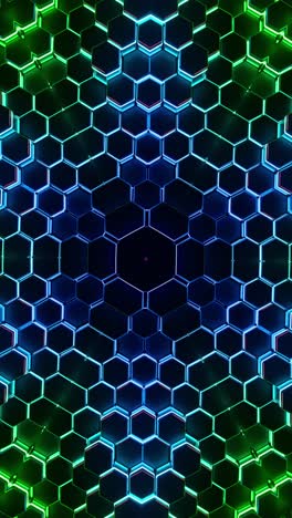 hexagonal pattern with kaleidoscope colors. looped animation vertical
