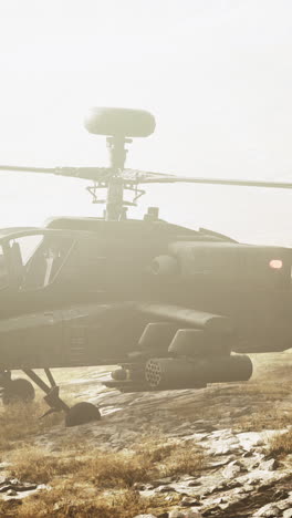 military helicopter in desert landscape