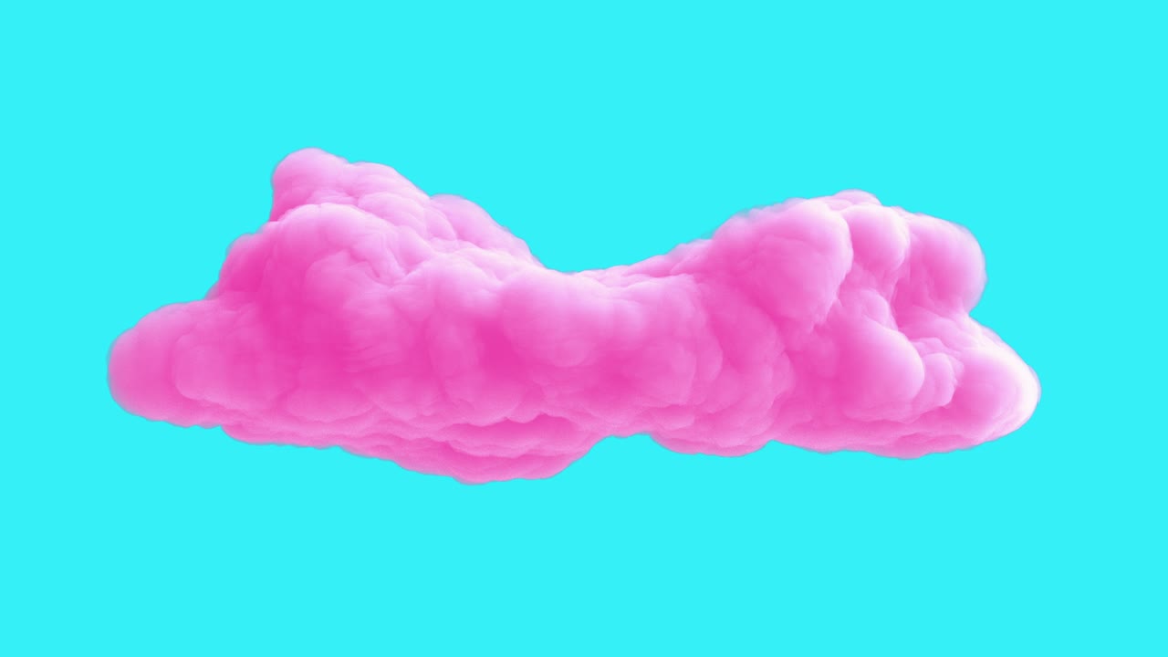 nube rosa aislada en fondo azul. elemento de arte 3d realista en el estilo moderno de stop motion. diseño gráfico abstracto minimalista. animación de dibujos animados de bucle de moda.