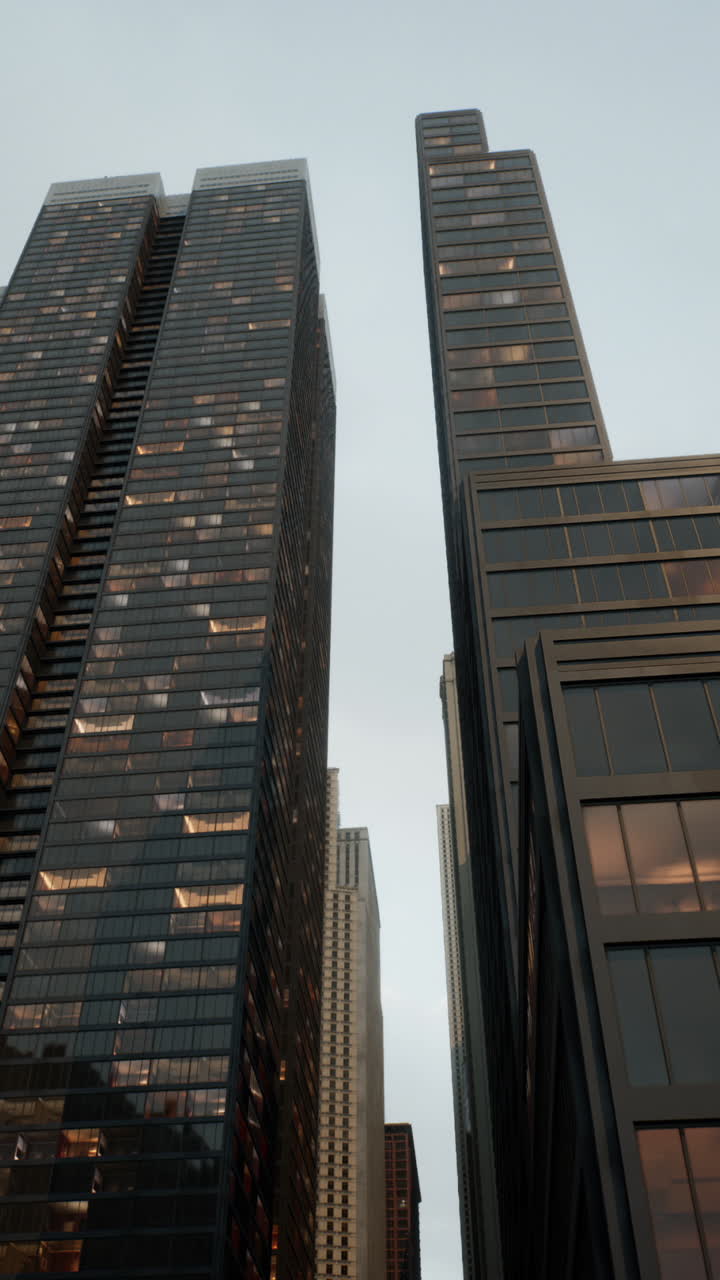 una vista de rascacielos en una ciudad por la noche