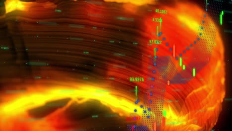 animation of data processing over fire on black background