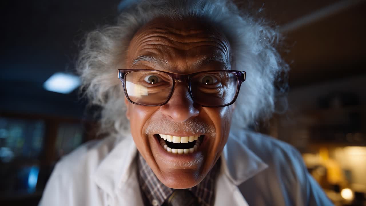 Exciting Transformation of a Scientist’s Emotions from Shock to Joyful Delight Captured in Two Powerful Frames of a Whimsical Laboratory Adventure