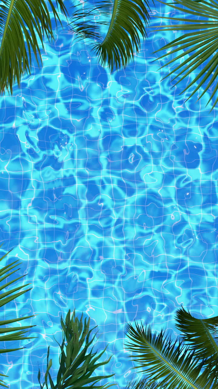 Animazione 3D in loop di foglie di palma sopra una piscina