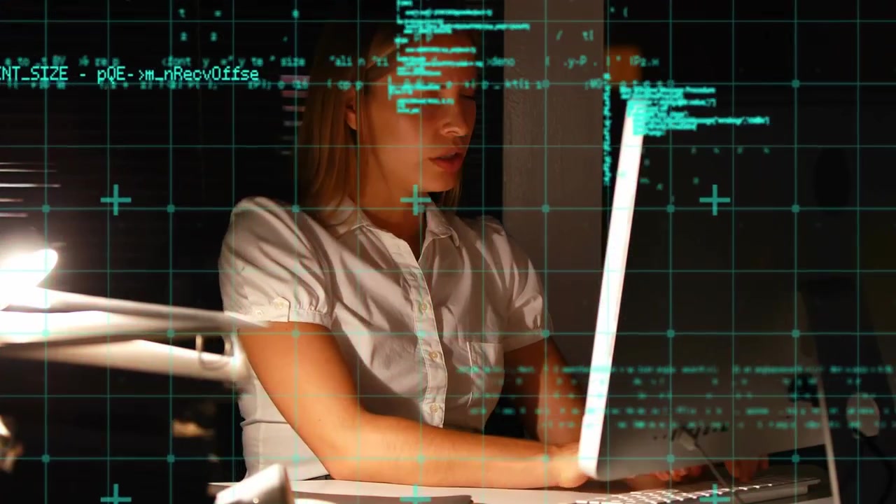 Animation of data processing over caucasian businesswoman using laptop