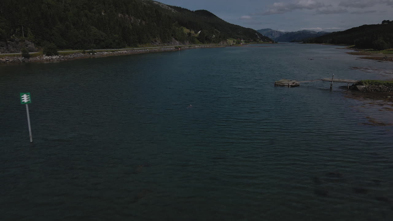 Natural Landscape With Fjord And Mountain In Nordland County,  Norway - aerial drone shot