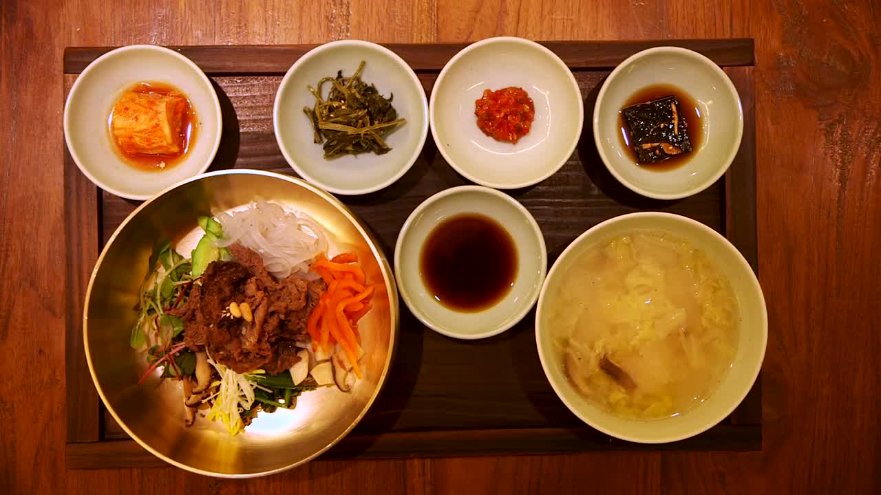 Beautiful Delicious Traditional Korean Food Served in Various Side Dishes