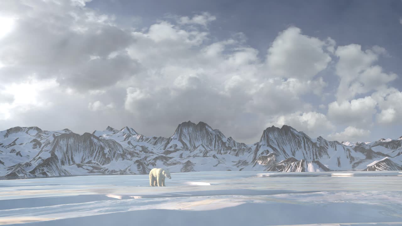 Polar Bear in a Snowy Mountain Landscape