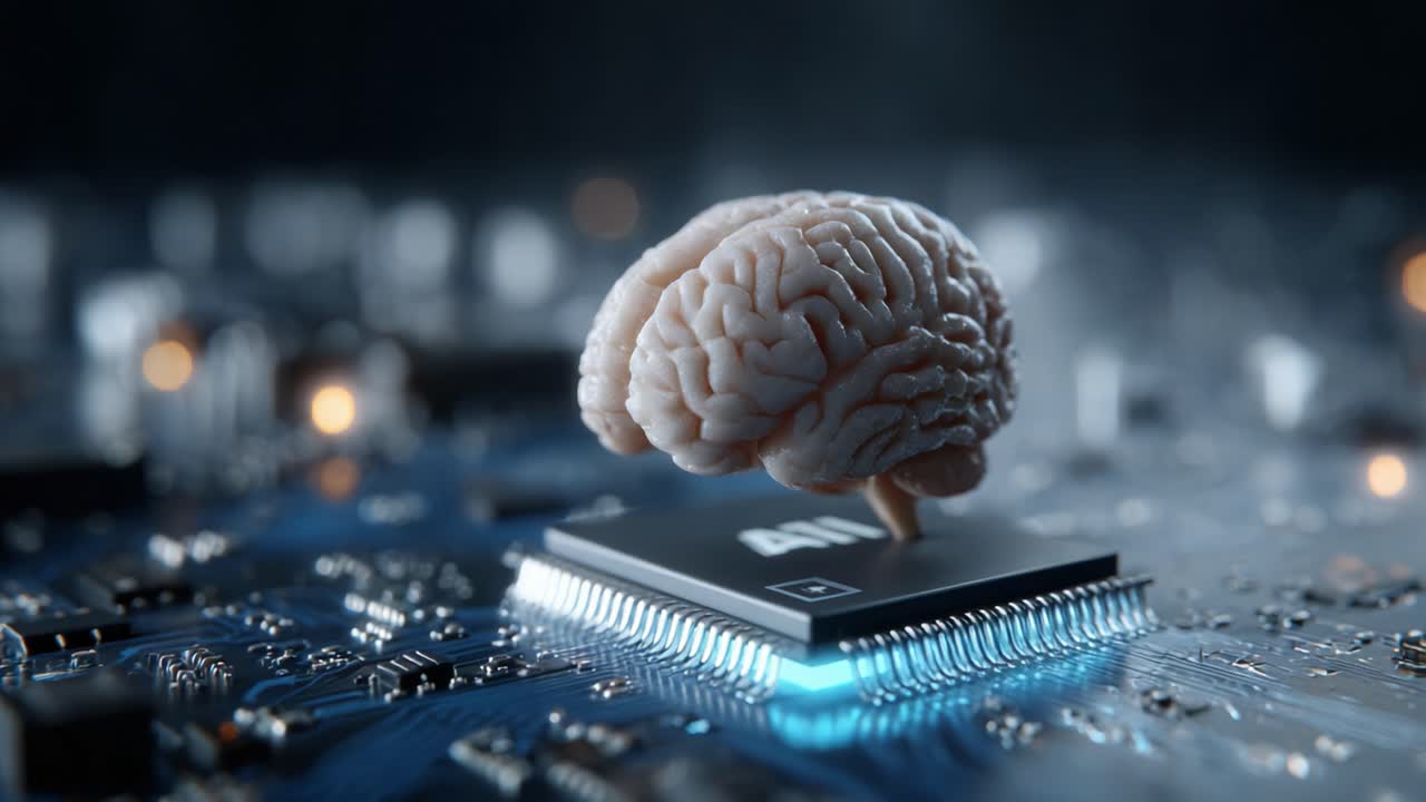 A Metaphorical Fusion of Technology and Intelligence: A Brain Displayed on a Microchip Representing the Intersection of Neuroscience and Computing