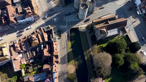 Birdseye-view-of-Westgate-Towers-in-Canterbury,-UK