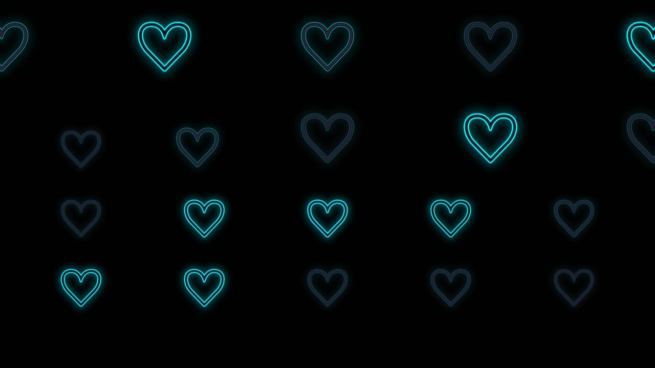 Hearts pattern with pulsing neon blue light 2