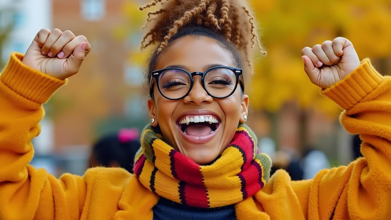 A woman wearing glasses and a scarf smiles at the camera