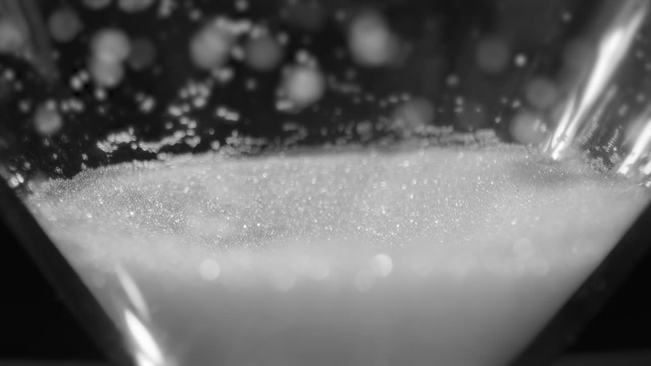 primer plano de la arena del reloj de arena cayendo de la bombilla de vidrio superior, el tiempo se está agotando concepto