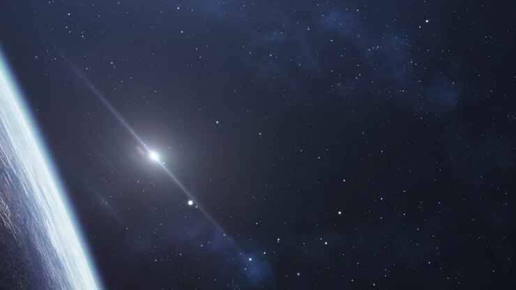 Earth's surface and stars with bright light in space
