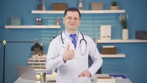 happy male doctor looking at camera and making ok sign. to recommend, to suggest.