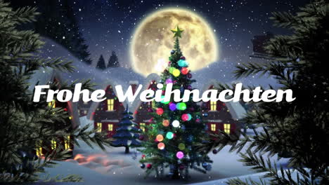 Animation-Of-Frohe-Weihnachten-Text-Over-Winter-Scenery-Background