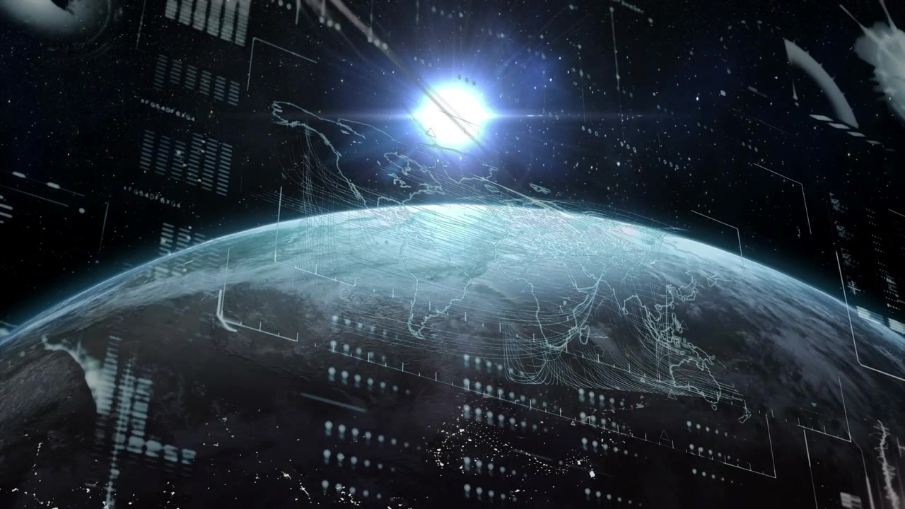 Digital Earth Globe with Futuristic Data Overlays and Glowing Light