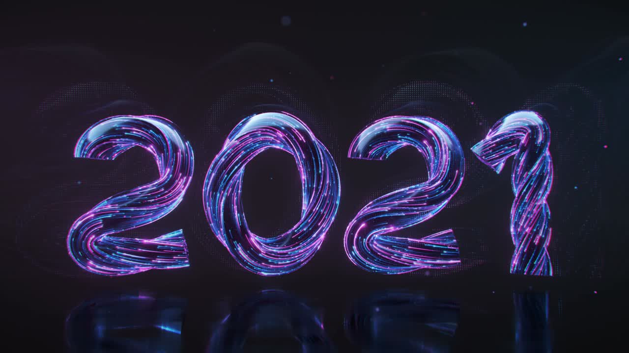2021 texto hecho a partir de senderos de luz de neón 3d render animación de bucle sin costuras