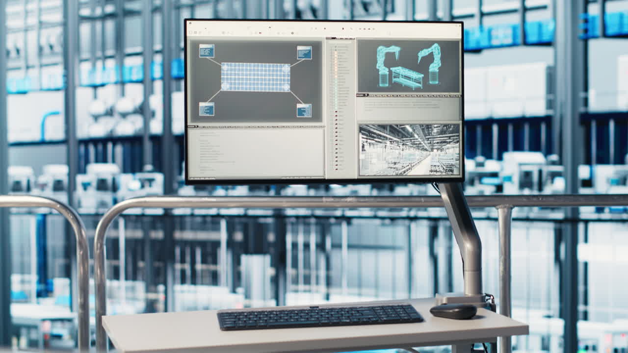 Monitor in automated photovoltaics factory analyzing IoT sensor data