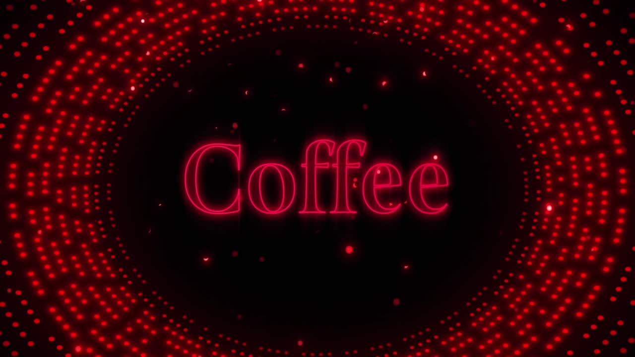 박이는 빨간 빛 패턴 위에 커피 텍스트의 애니메이션