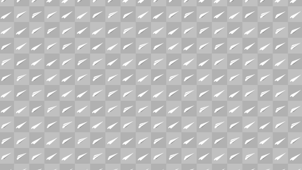 Handmade paper plane collection. Loop animation of flowing white paper plane on gray background. Business connection concept. Origami airplane flying.