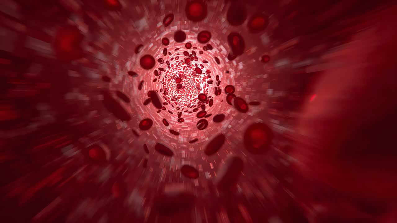 Advancing central red cell column moving in vessel lumen while camera moving toward light to view