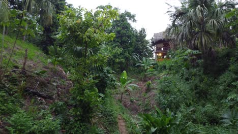 Cabaña-De-Bambú-En-La-Jungla-Cabaña-De-Madera-En-El-Bosque-Verde-Estilo-Antiguo-De-La-Jungla