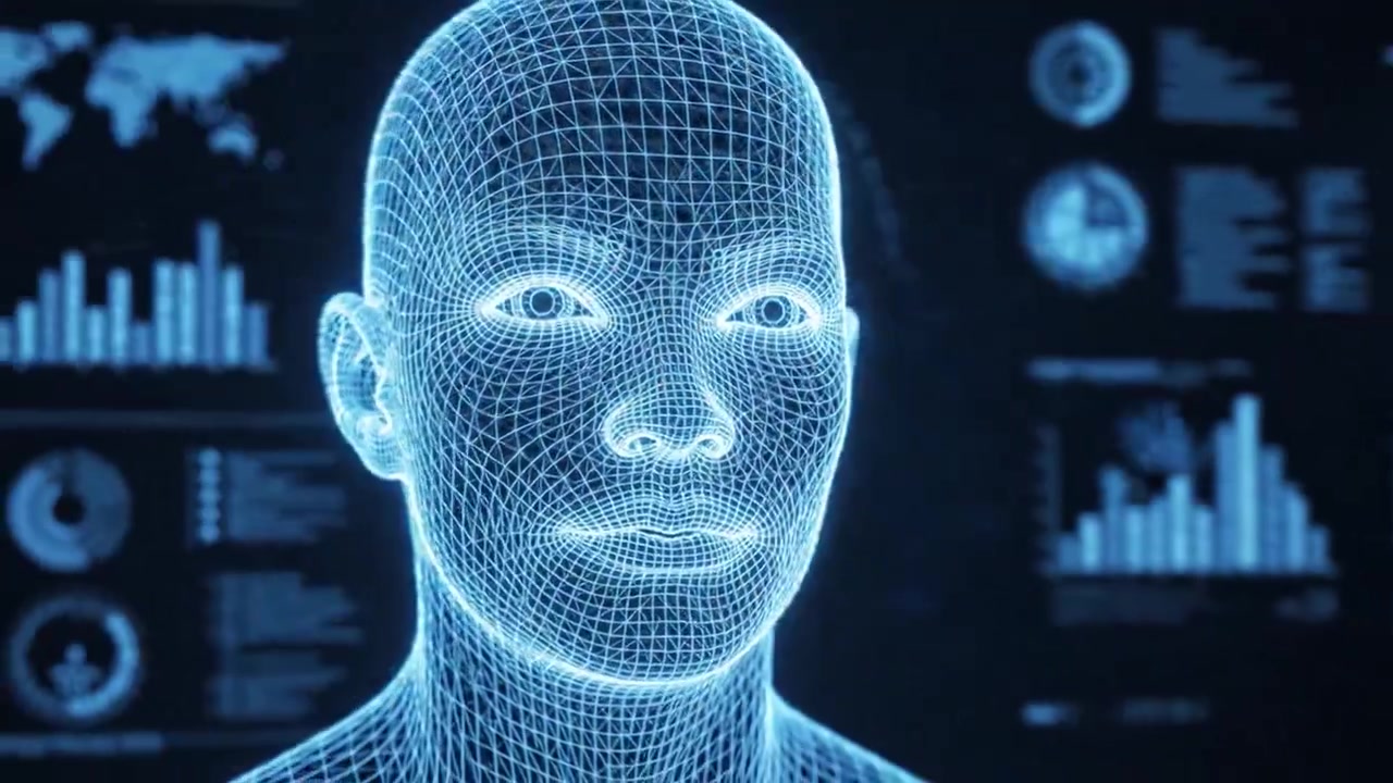 Exploring the Intersection of Technology and Humanity: A Futuristic Glimpse into a 3D Wireframe Head Representing the Digital Age and Data-Driven Insights