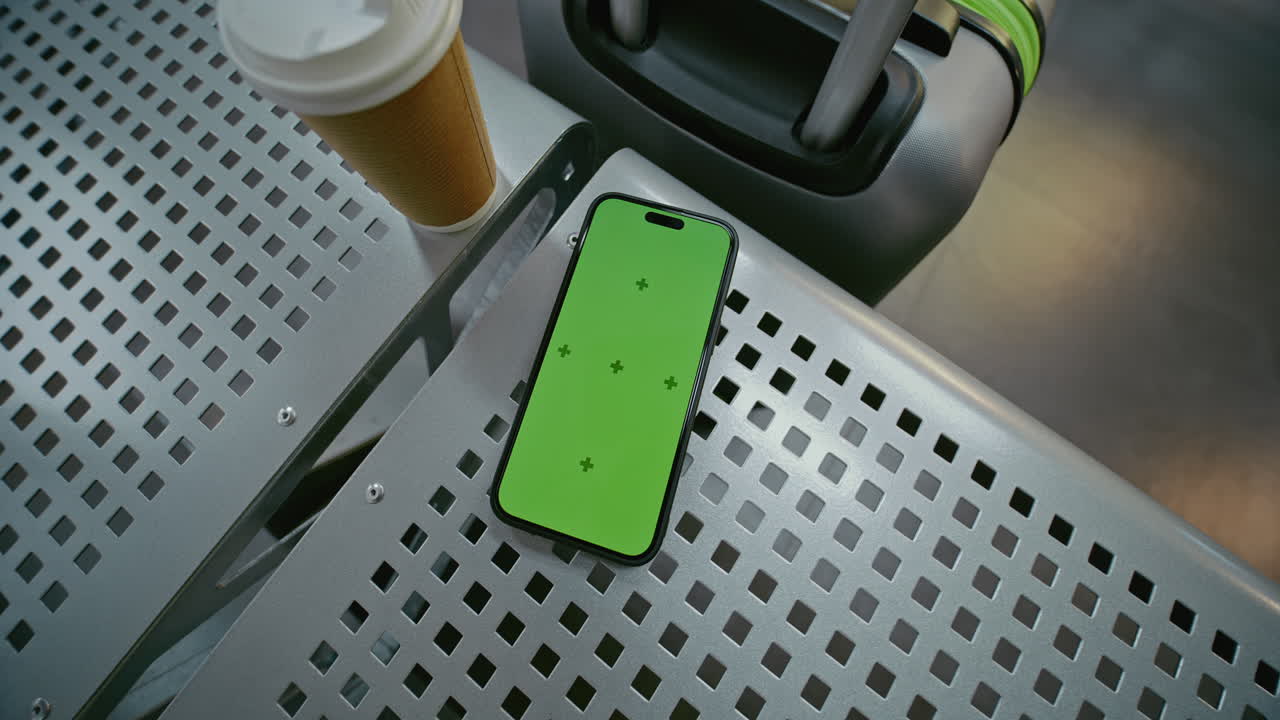 Smartphone with Green Screen on Airport Seat