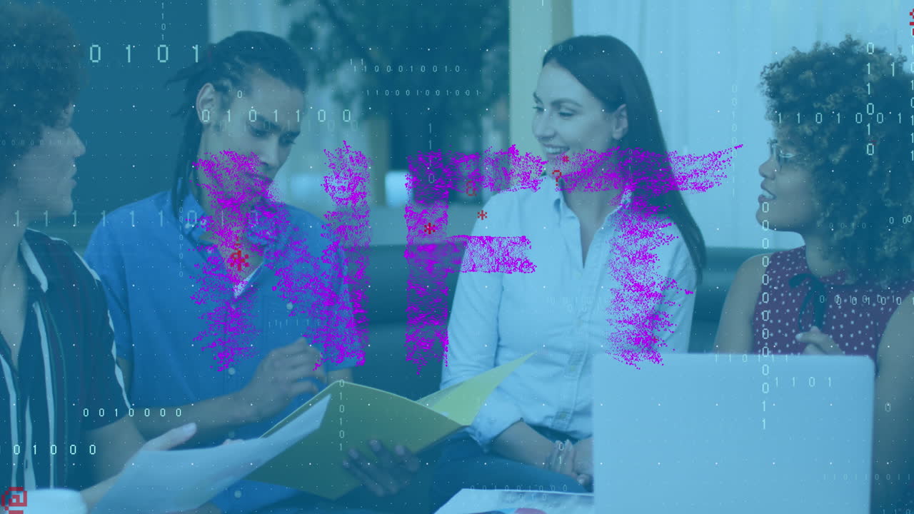 animación de texto nft, estadísticas y procesamiento de datos sobre diversas personas de negocios.