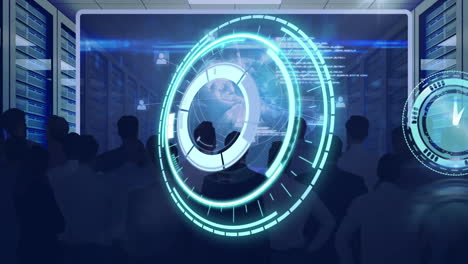 animación del reloj, escaneo del alcance y procesamiento de datos sobre empresarios