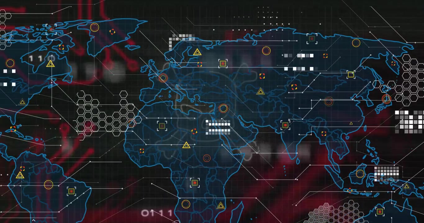 Digital World Map with Cyber Security Threat Overlay