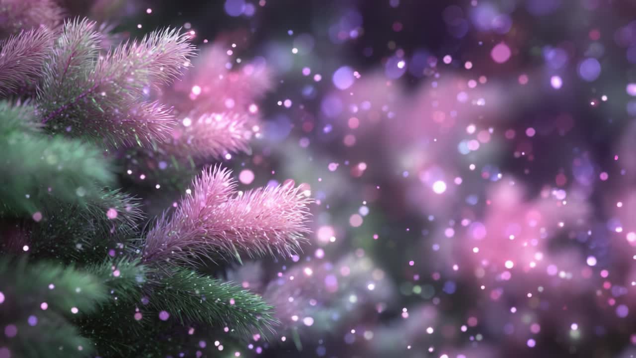 A Dreamy Landscape of Soft Purple and Green Tones with Sparkling Bokeh Enhancements Creating a Magical Atmosphere in Nature