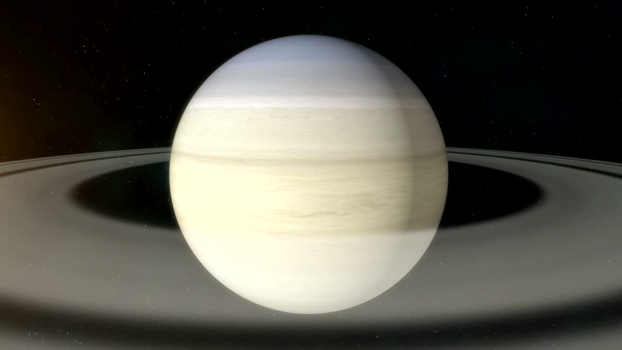 Realistic planet Saturn rotating in deep space.
