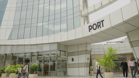 people entering the port building