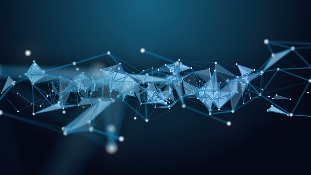Futuristic plexus animation with glowing triangles in slow motion, 4096x2304 loop 4K