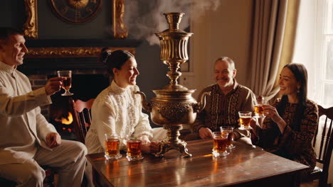family tea party in a classic interior