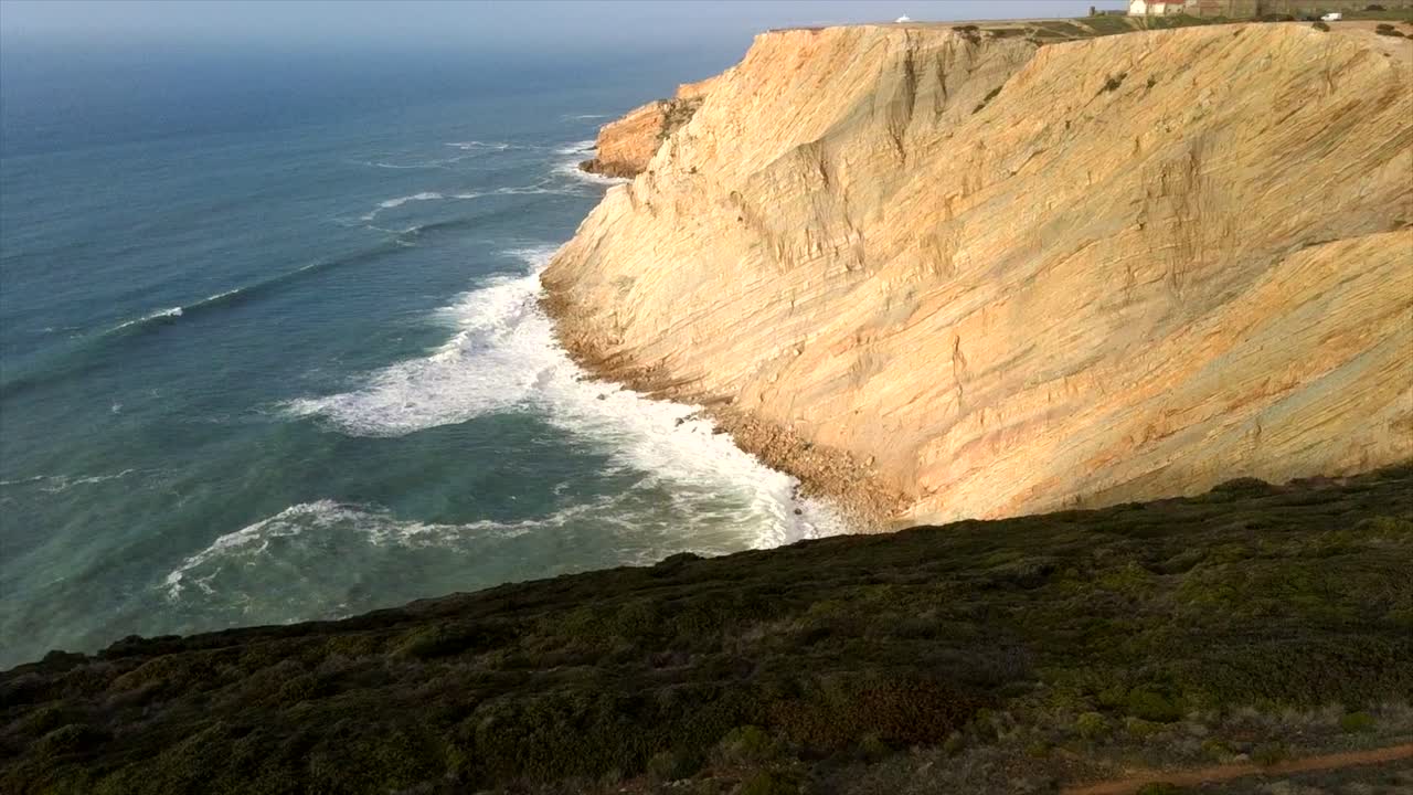 Aerial fly towards cliffs, cabo espichel, sesimbra