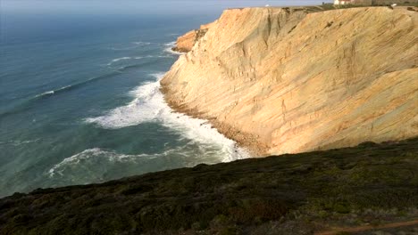 Aerial-fly-towards-cliffs,-cabo-espichel,-sesimbra