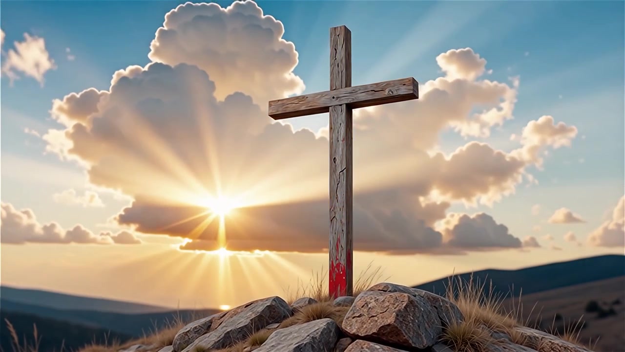 Croce Cristiana Luce Celestiale Sfondo per il Culto.