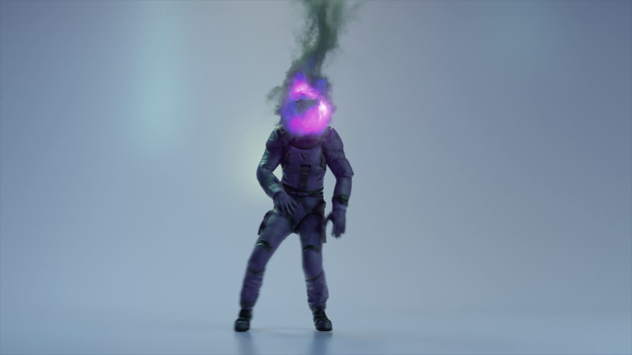 Astronaut in a Futuristic Spacesuit with Glowing Purple Aura