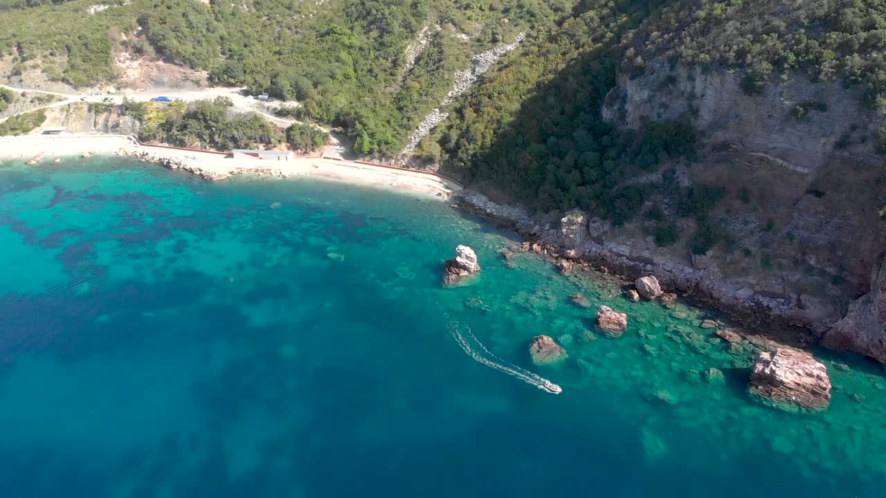 Aerial footage of the beautiful Montenegro coastline on the Adriatic sea