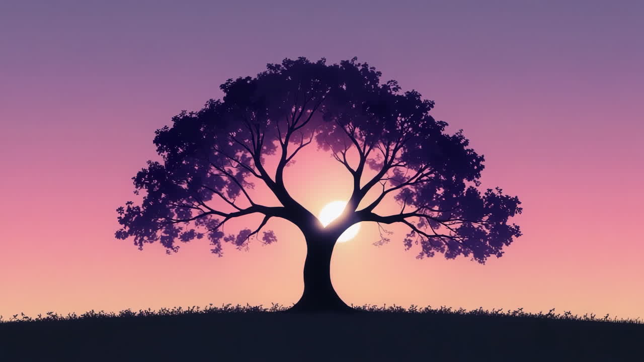 Tree Silhouette Against a Gradient Sunset Sky