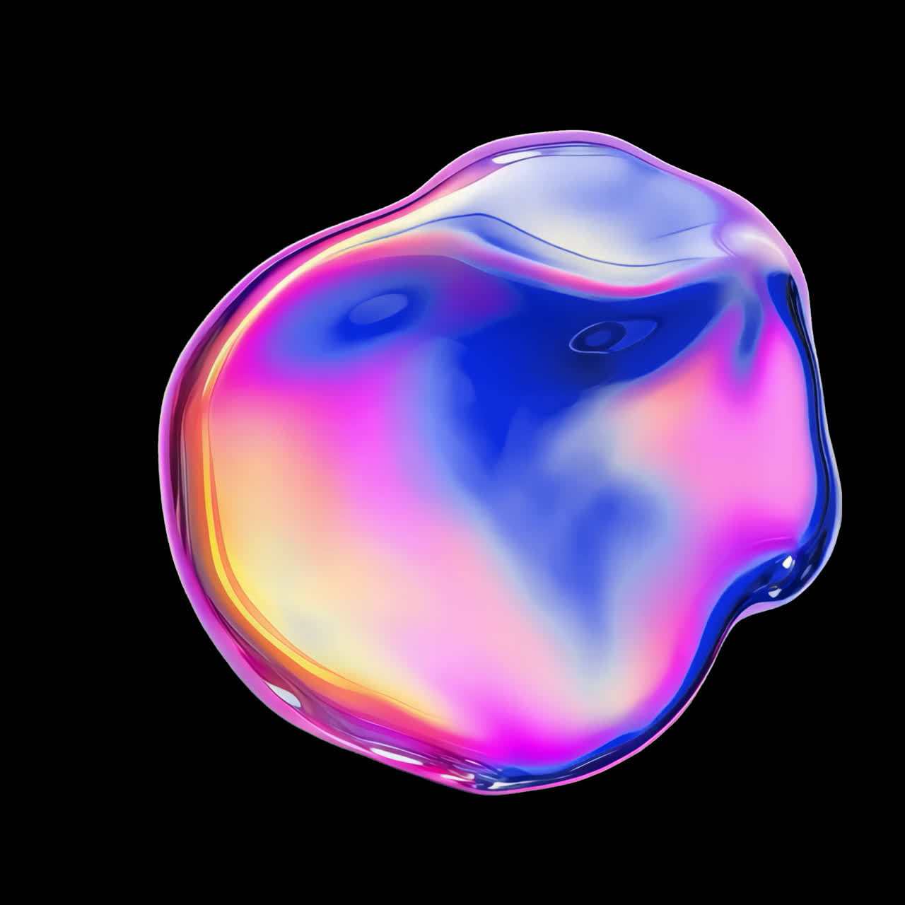 Colorful, iridescent bubble on a black background, glowing vibrantly animation isolated asset