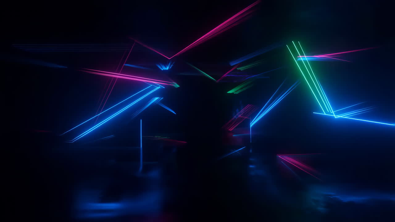 Abstract Neon Light Tunnel with Geometric Shapes