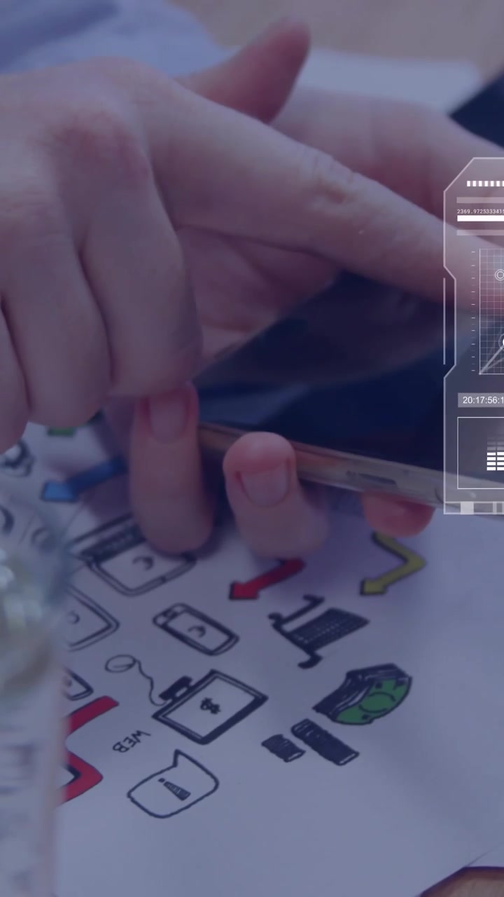 Vertical video: Finger tapping initiating HUD overlay, hands holding phone swiping, updating charts
