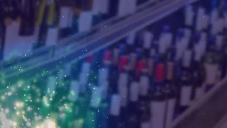 Animation-of-lights-over-blurred-alcohol-shop-in-blue