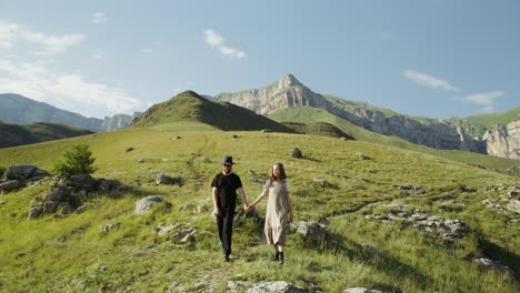 couple hiking in mountains